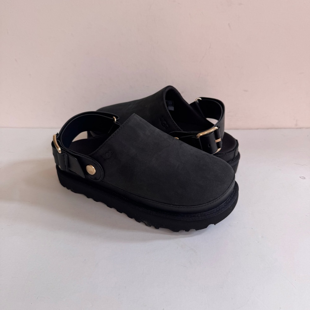 UGG GOLDENSTAR VILLA CLOG BLACK SLIP ON PLATFORM CLOG SANDAL